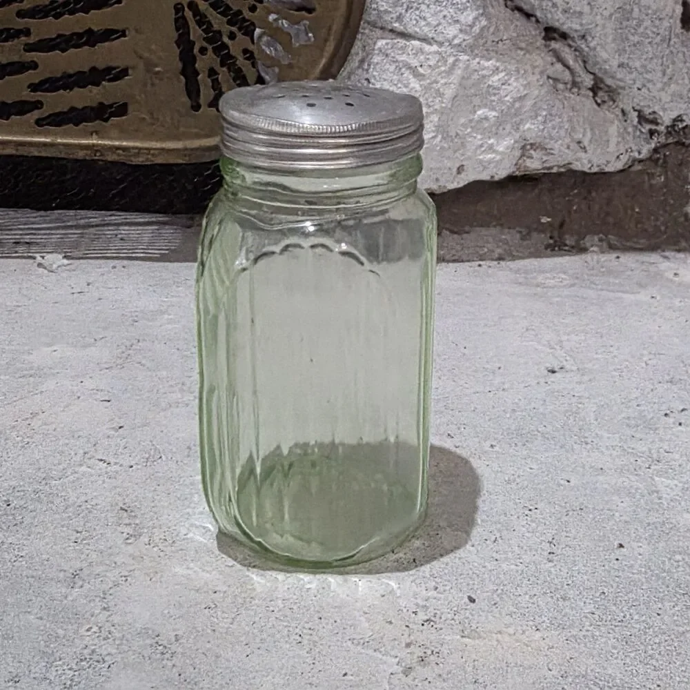 Anchor Hocking 5” Depression Glass Ribbed Uranium Hoosier Salt & Pepper Shakers